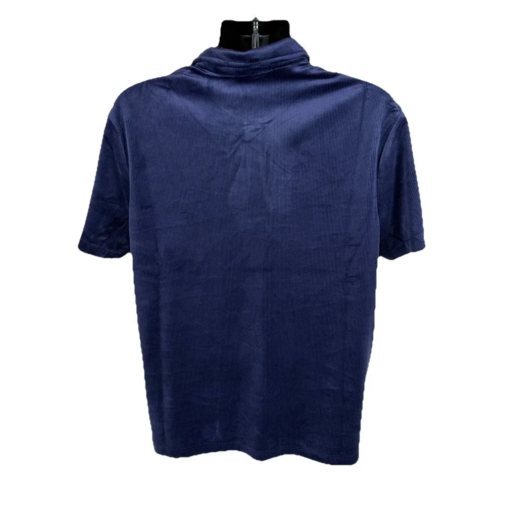 True Religion Velour Polo Shirt Men's Medium Eclipse Blue Short Sleeve New $99